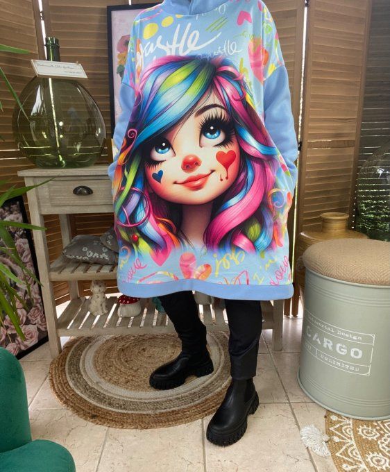 Sweat à capuche long ou robe sweat ciel La Fillette Arc-En-Ciel du 40 au 52 