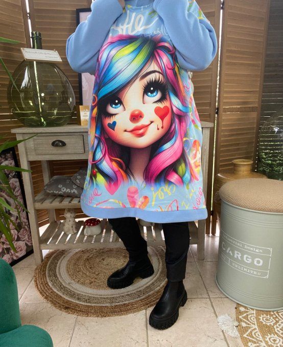 Sweat à capuche long ou robe sweat ciel La Fillette Arc-En-Ciel du 40 au 52 