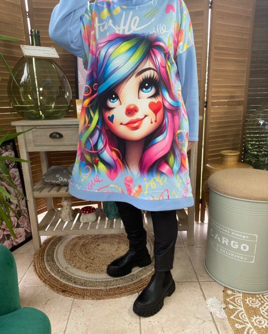 Sweat à capuche long ou robe sweat ciel La Fillette Arc-En-Ciel du 40 au 52 