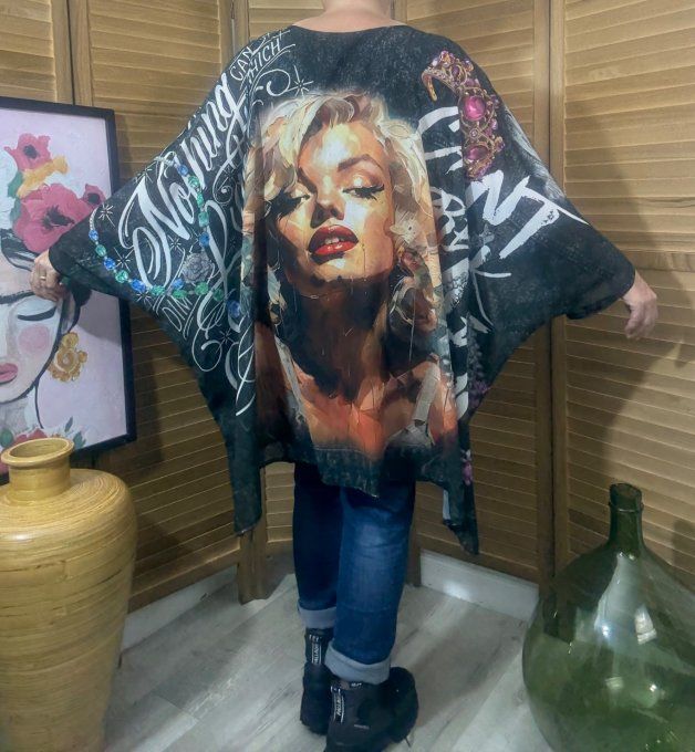 Tunique voile doublée oversize effet jeans noir Marylin Monroe du 42 au 54/56