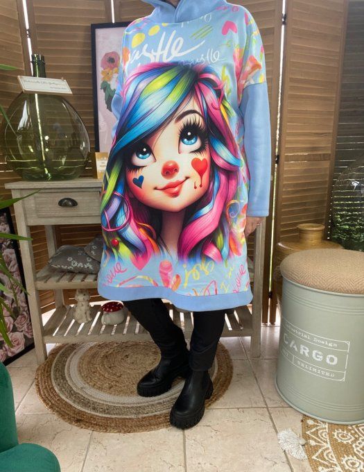 Sweat à capuche long ou robe sweat ciel La Fillette Arc-En-Ciel du 40 au 52 