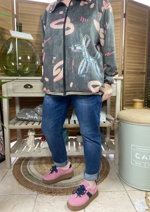 Blouson suédine effet jeans gris délavé Chien bleu Koons du 38 au 48