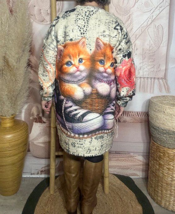 Robe courte ou Sweat long polaire duveteuse crème Les Chats dans les baskets du 40 au 50/52 