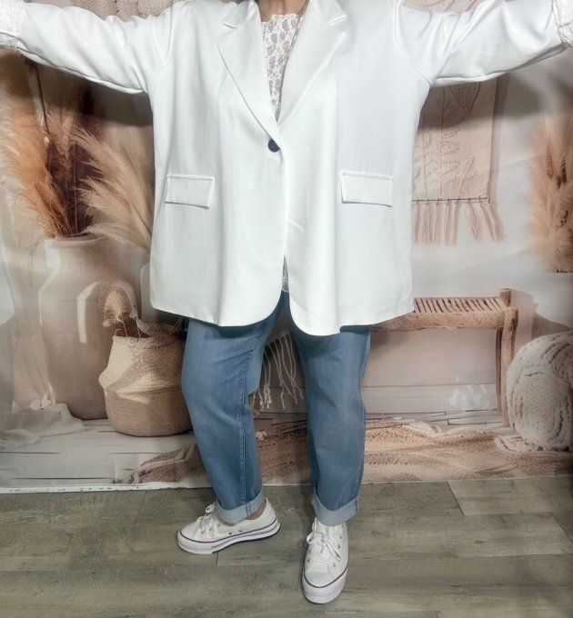 Veste blazer ample blanche TOUTE DOUBLÉE du 42 au 54 et même + si portée ouverte 