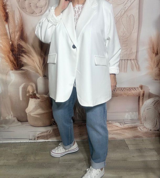 Veste blazer ample blanche TOUTE DOUBLÉE du 42 au 54 et même + si portée ouverte