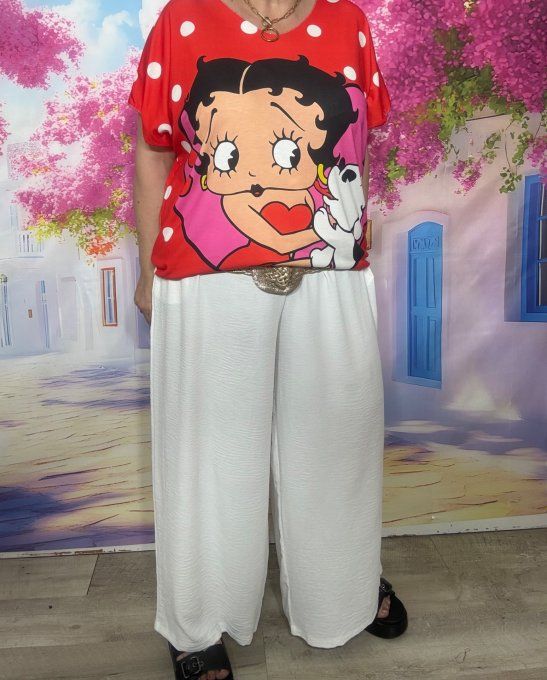 Pantalon palazzo fluide écru cuisses larges taille élastiquée Les Basiques du Dressing du 42 au 54