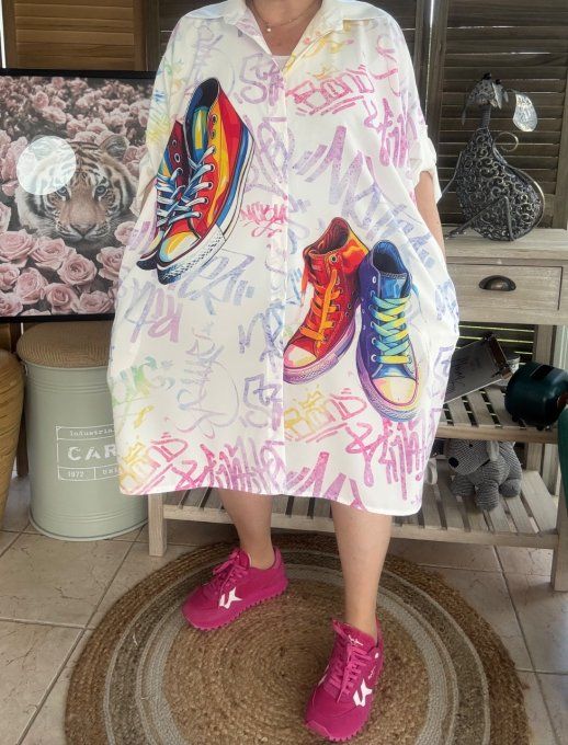 Robe chemise oversize Graffitis My Fashion Pretty Shoes du 42 au 52/54 