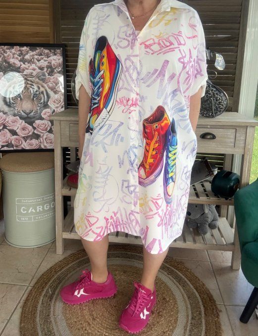 Robe chemise oversize Graffitis My Fashion Pretty Shoes du 42 au 52/54 