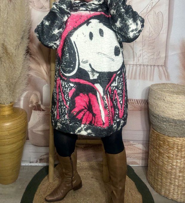 Sweat à capuche long polaire duveteuse noir Mon Adorable Snoopy du 38 au 48/50 