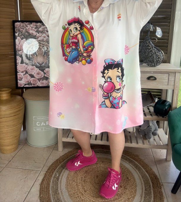 Robe chemise oversize Betty Boop Pretty Fashion Girl du 42 au 52/54