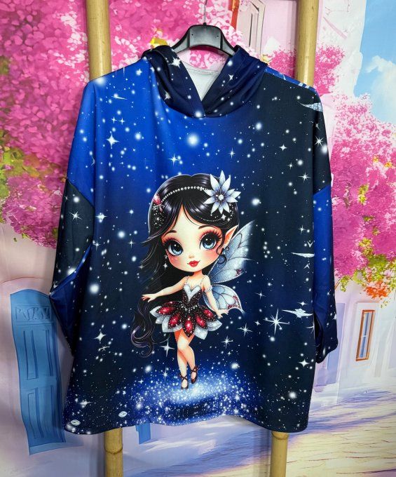 Sweat à capuche ample bleu nuit La Fée Papillon Etoiles confort +++ du 38 au 50 
