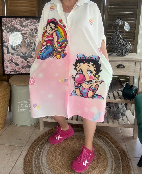 Robe chemise oversize Betty Boop Pretty Fashion Girl du 42 au 52/54
