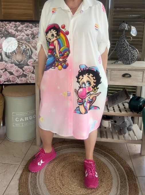Robe chemise oversize Betty Boop Pretty Fashion Girl du 42 au 52/54