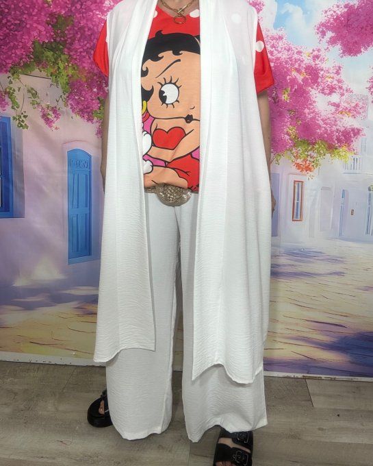 Veste trapèze longue fluide sans manches écrue douceur +++ du 42 au 52 et même +