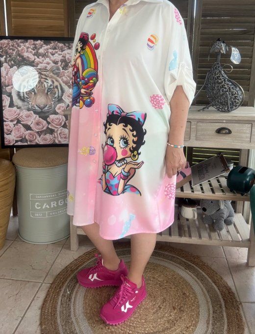 Robe chemise oversize Betty Boop Pretty Fashion Girl du 42 au 52/54