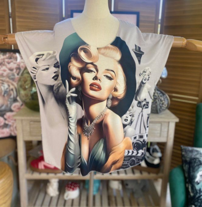 Top fin ample crème marbré Marylin Monroe Pin up rétro du 40 au 52  