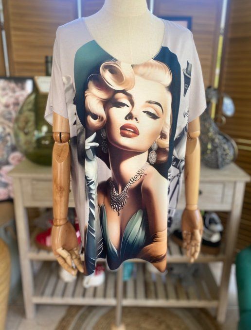 Top fin ample crème marbré Marylin Monroe Pin up rétro du 40 au 52  