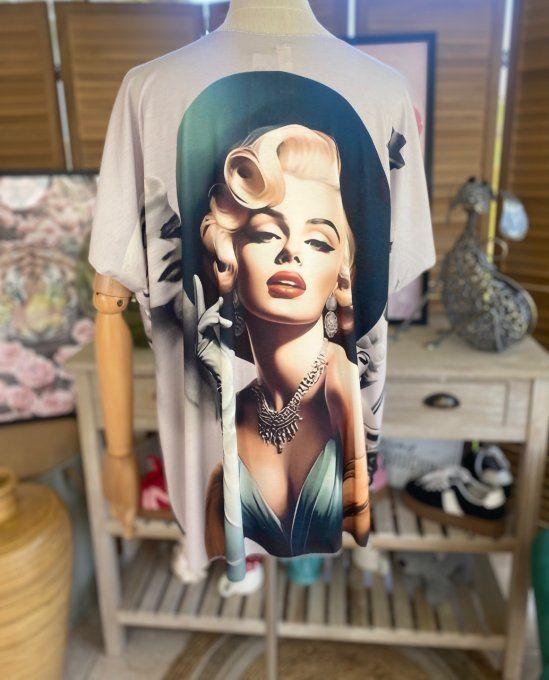 Top fin ample crème marbré Marylin Monroe Pin up rétro du 40 au 52  