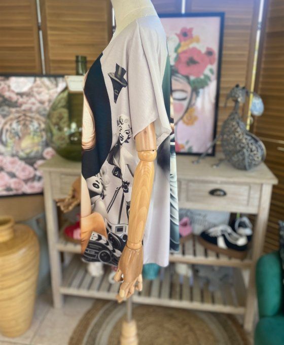 Top fin ample crème marbré Marylin Monroe Pin up rétro du 40 au 52  