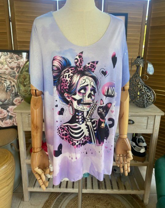 Top fin ample Lilas Mexican Skulls Catarina & the Black Cat du 40 au 52  