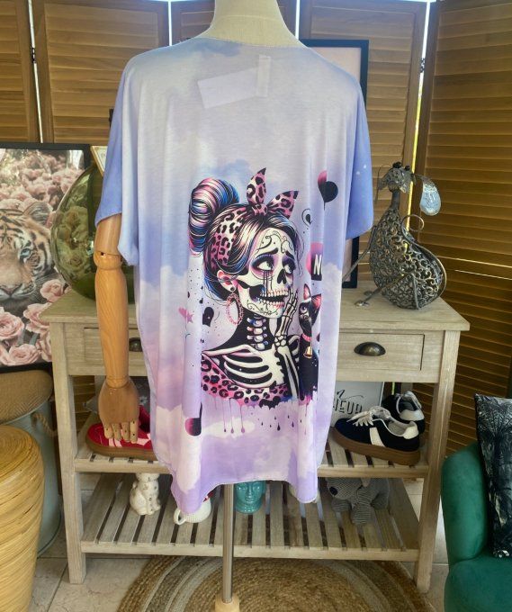 Top fin ample Lilas Mexican Skulls Catarina & the Black Cat du 40 au 52  