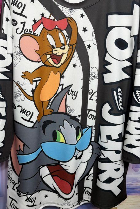 Robe-sweat ou Maxi-sweat grise et blanche Tom & Jerry confort +++ du 40 au 52