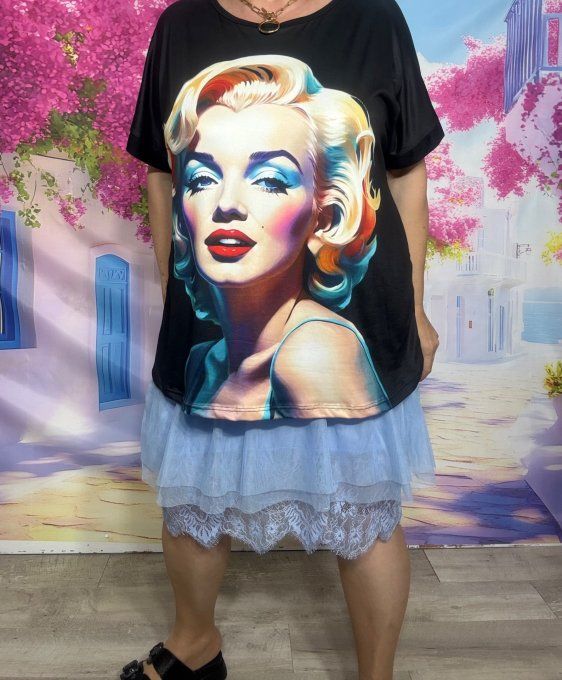 Tee-shirt ample noir manches courtes Marylin Monroe Pinup Blue Mood du 40 au 50/52