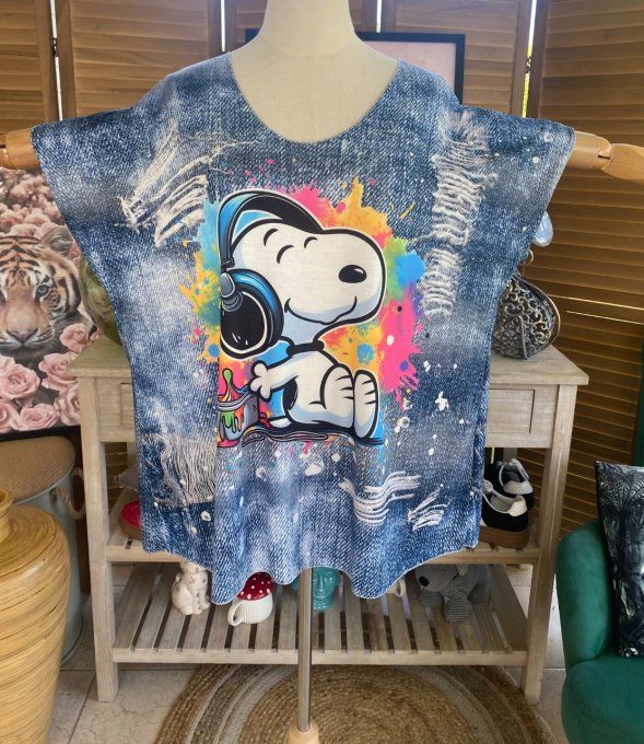 Top fin ample effet jeans délavé Rainbow Snoopy  du 40 au 52 