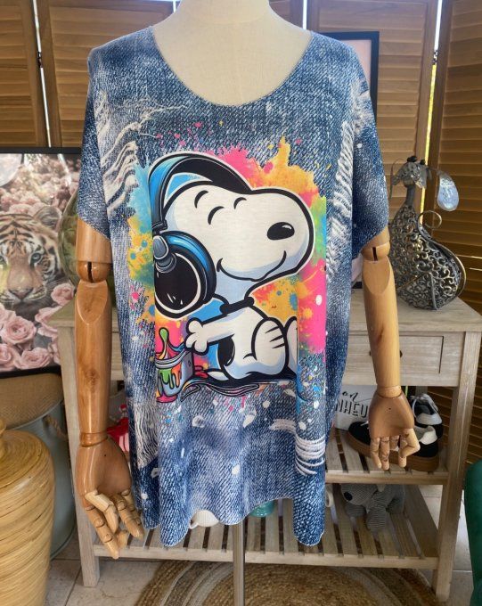 Top fin ample effet jeans délavé Rainbow Snoopy  du 40 au 52 