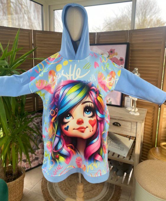 Sweat à capuche long ou robe sweat ciel La Fillette Arc-En-Ciel du 40 au 52 