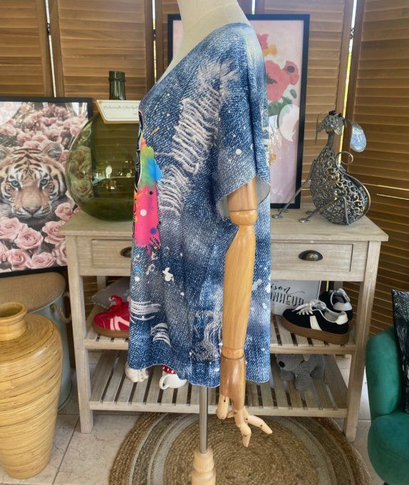 Top fin ample effet jeans délavé Rainbow Snoopy  du 40 au 52 