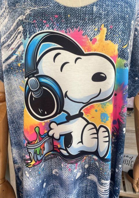 Top fin ample effet jeans délavé Rainbow Snoopy  du 40 au 52 