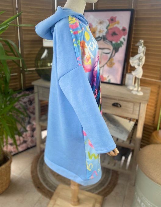 Sweat à capuche long ou robe sweat ciel La Fillette Arc-En-Ciel du 40 au 52 