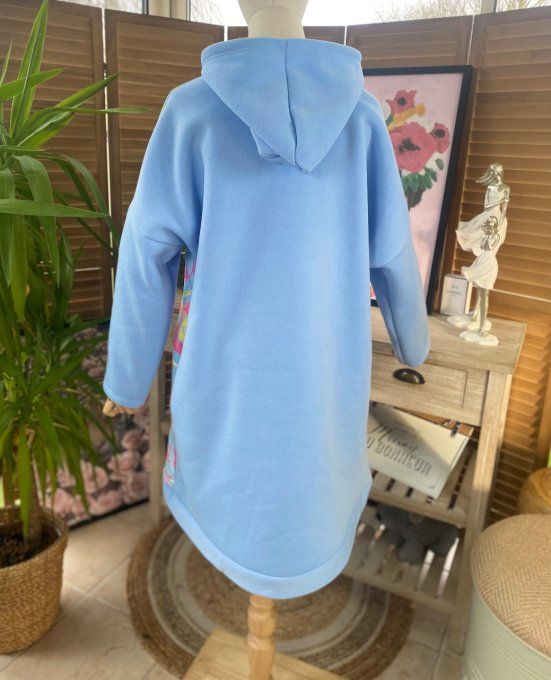 Sweat à capuche long ou robe sweat ciel La Fillette Arc-En-Ciel du 40 au 52 
