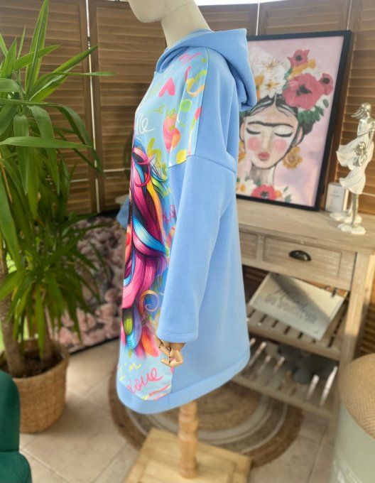 Sweat à capuche long ou robe sweat ciel La Fillette Arc-En-Ciel du 40 au 52 