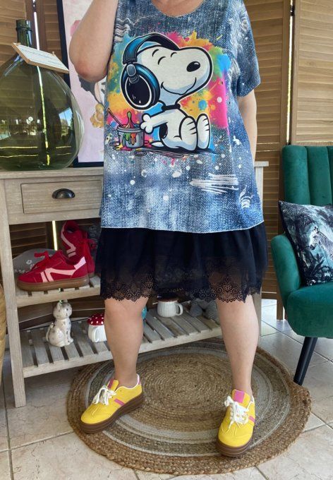 Top fin ample effet jeans délavé Rainbow Snoopy  du 40 au 52 