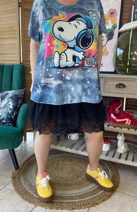 Top fin ample effet jeans délavé Rainbow Snoopy  du 40 au 52 