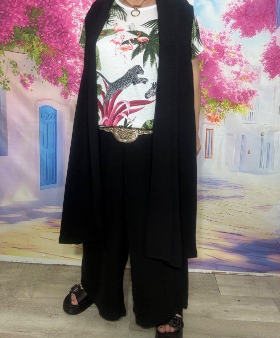 Veste trapèze longue fluide sans manches noire douceur +++ du 42 au 52 et même + 