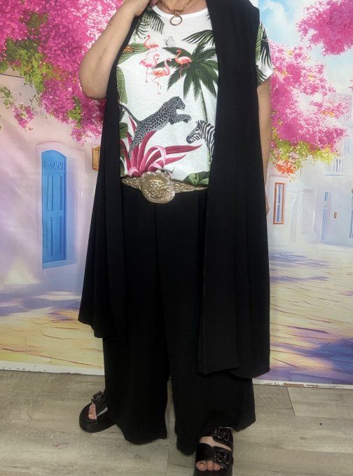 Veste trapèze longue fluide sans manches noire douceur +++ du 42 au 52 et même + 