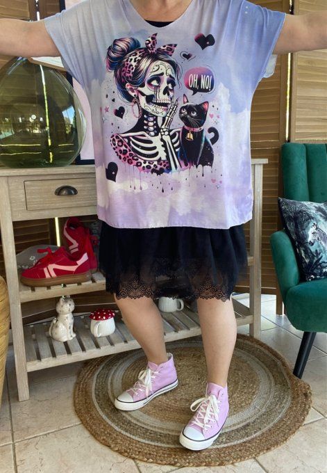Top fin ample Lilas Mexican Skulls Catarina & the Black Cat du 40 au 52  