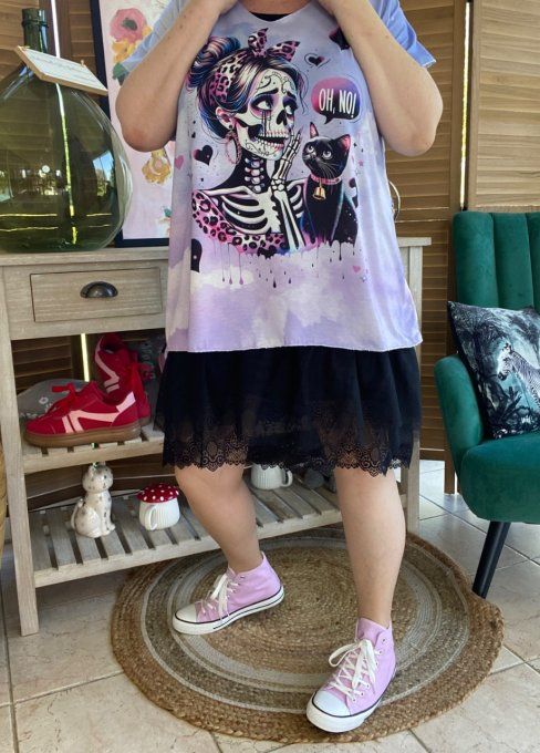 Top fin ample Lilas Mexican Skulls Catarina & the Black Cat du 40 au 52  
