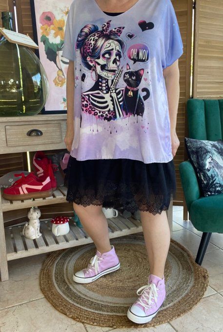 Top fin ample Lilas Mexican Skulls Catarina & the Black Cat du 40 au 52  