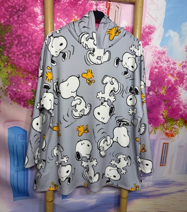 Sweat à capuche ample gris perle clair Snoopy All Over confort +++ du 38 au 50