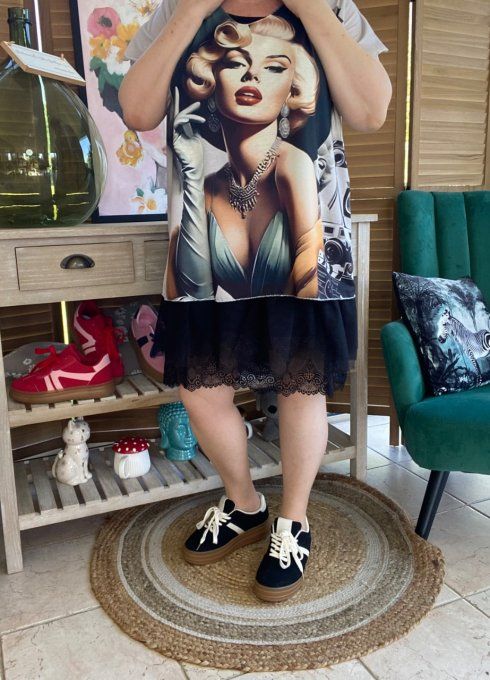 Top fin ample crème marbré Marylin Monroe Pin up rétro du 40 au 52  