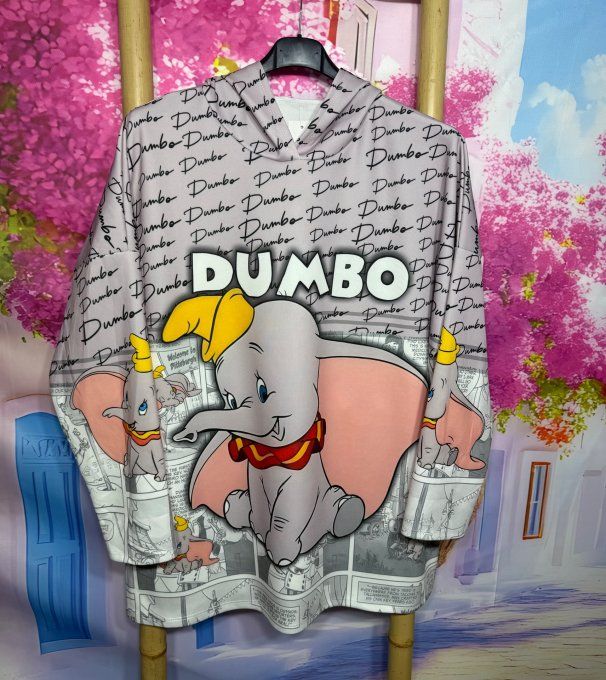 Sweat à capuche ample gris perle rosé Dumbo L'éléphant Disney confort +++ du 38 au 50