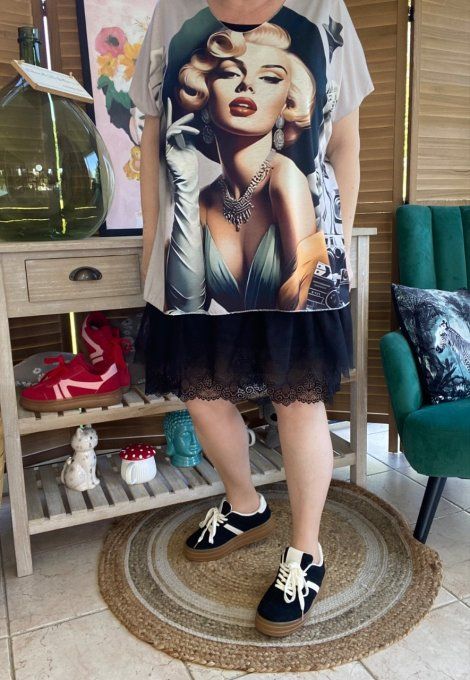 Top fin ample crème marbré Marylin Monroe Pin up rétro du 40 au 52  