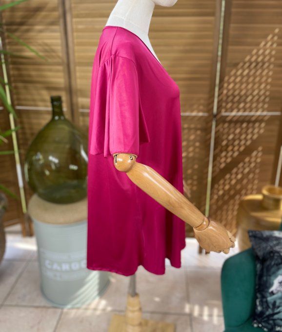 Top trapèze manches courtes volantées Fuschia du 38 au 52