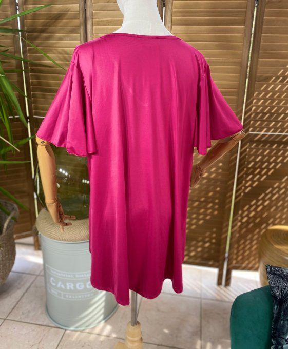 Top trapèze manches courtes volantées Fuschia du 38 au 52