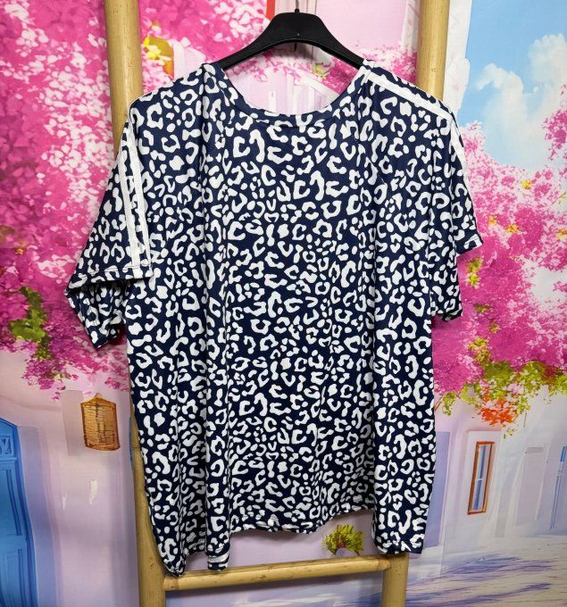 Ensemble Léopard marine et blanc Tee-shirt ample et short confort +++ du 38 au 52   