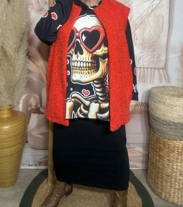 Top ample col bénitier noir Mexican Skulls Calavera lunettes coeurs du 42 au 54/56 